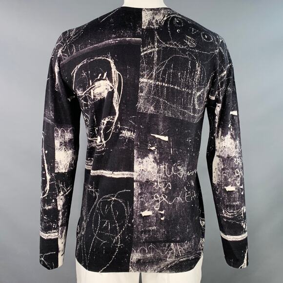 ALEXANDER MCQUEEN Size L Black White Marbled Wool Silk Crew-Neck Pullover - Picture 6 of 10